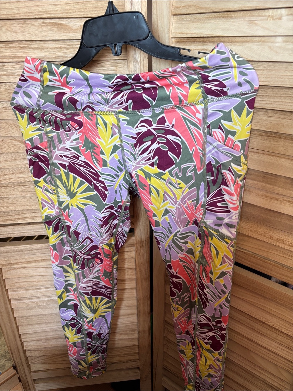 Pro Player Multicolor Tropical Leaf Leggings - Yellow, Purple, Olive Medium